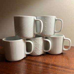 Hakusan Porcelain  White Shell Line Mug Cups - Set of 5